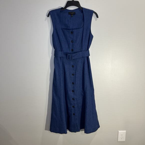 Banana Republic Factory Linen Blend Button Midi Dress Size 6 Blue Casual Preppy - Picture 1 of 6